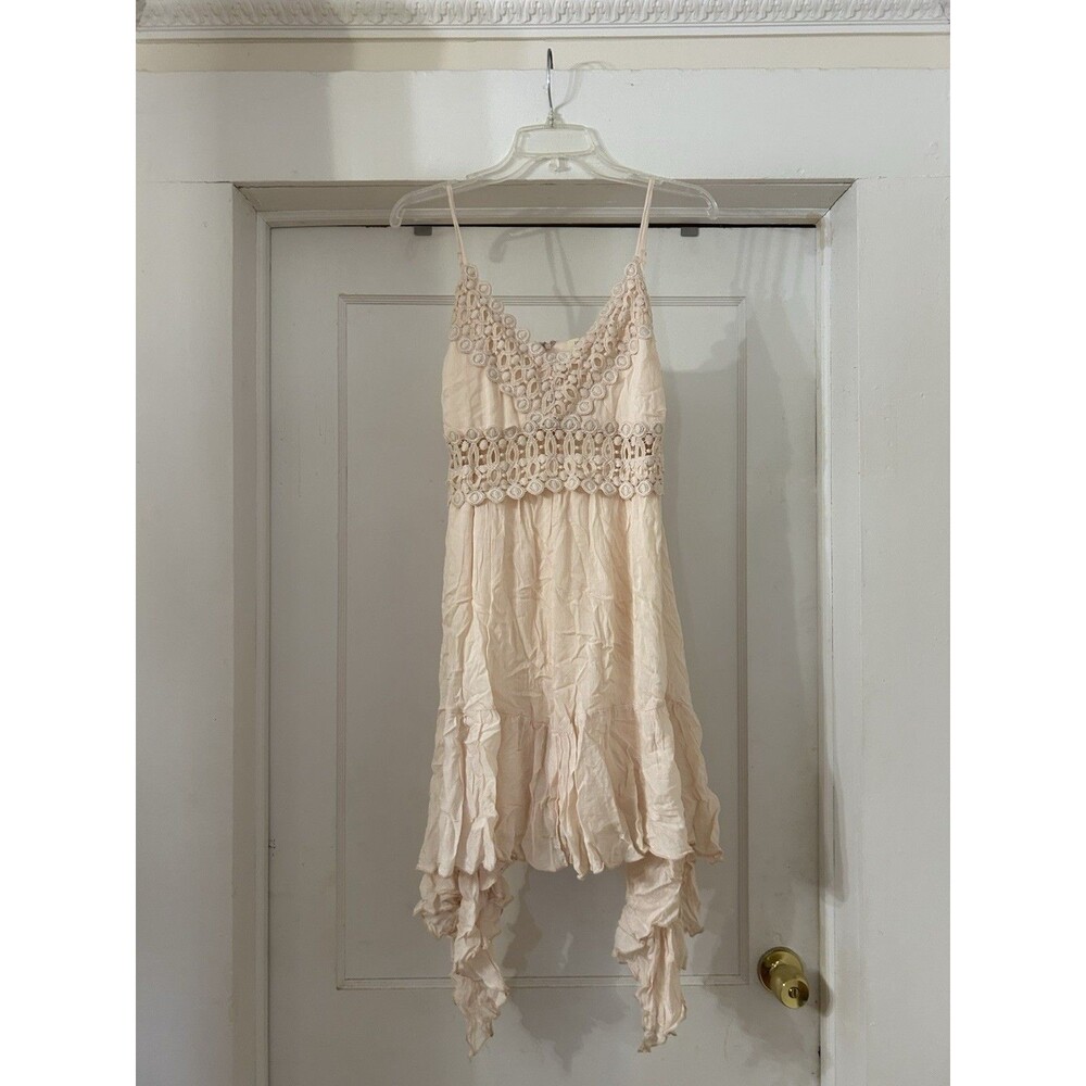 Pink Crochet Slip Dress Women’s Large Asymmetrical Flowy Boho Concert Festival